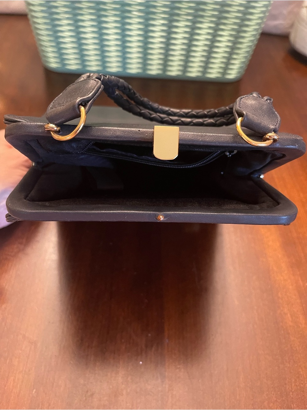 Vintage Anne Klein II Black Leather Women's Satchel Handbag With Braided Handle - Picture 7 of 10